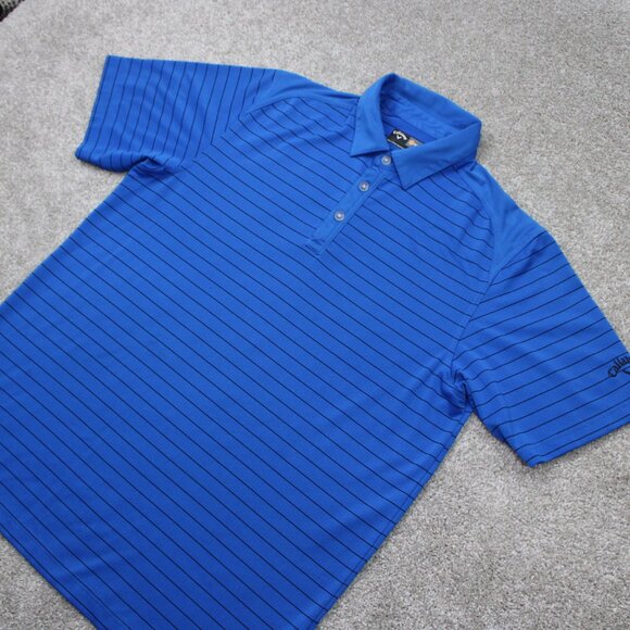 Callaway Opti-Dri Polo Shirt Mens Large Blue/Black Striped Polyester S/S Golf - Picture 3 of 12